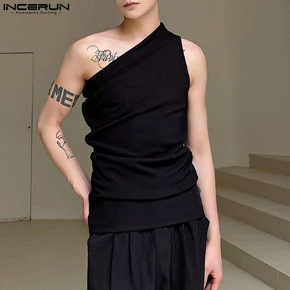 INCERUN Tops 2024 Koreanische Stil Mode Männer Dekonstruktion Design Westen Sommer Casual Streetwear Solide Ärmellose Tank Tops S-5XL