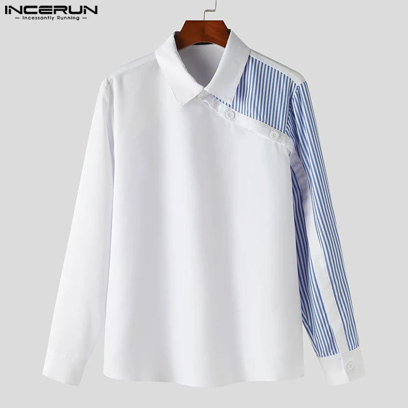 INCERUN Tops 2023 American Style Handsome Men's Striped Patchwork Shirts Casual Streetwear Hot Selling Long Sleeved Blouse S-5XL