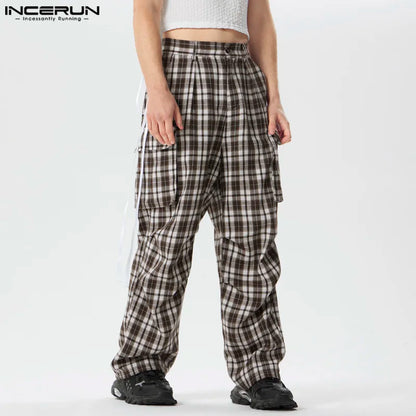 INCERUN 2024 Hose im amerikanischen Stil für Herren, kariertes Taschendesign, Cargo-Lange Hose, lässig, gut sitzend, heißer Verkauf, Pantalons S-5XL