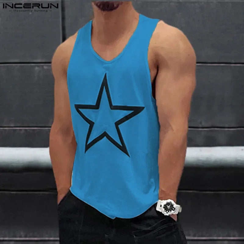 Fashion Casual Style Tops INCERUN New Men's Star Printed Design Vests Summer Male Streetwear Gym Sleeveless Tank Tops S-5XL 2024