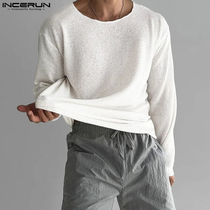 Men's Casual T Shirt O-neck Long Sleeve Solid Color Breathable Men Clothing Streetwear 2024 Fashion Male Shirts S-5XL INCERUN