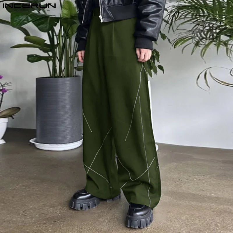 INCERUN 2024 Koreanische Stil Pantalons Mode Neue Männer Lose Linie Patchwork Hose Freizeit Streetwear Männlichen Feste Lange Hosen S-5XL