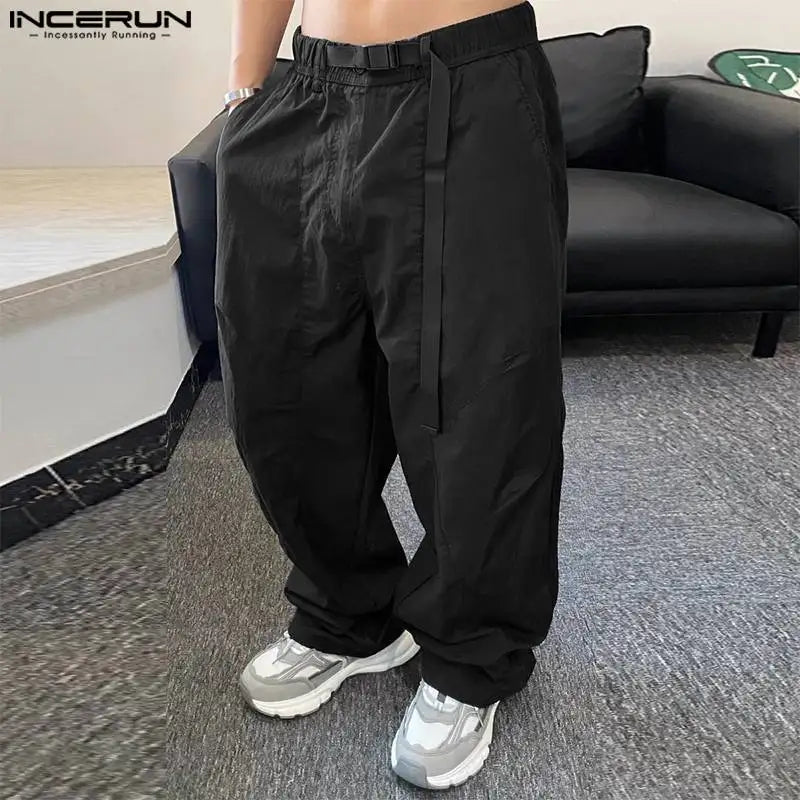 INCERUN 2024 Hose im koreanischen Stil, stilvolle neue Herrenhose mit lockerem, geradem Bein, lange Hose, lässiger Stadtspaziergang, solide Cargo-Pantalons, S-5XL