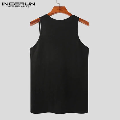 INCERUN 2023 Männer Tank Tops Ärmellose Aushöhlen Sexy Stilvolle Solide Westen Dünne Dünne Tops Streetwear Sommer Männer Kleidung 5XL 7