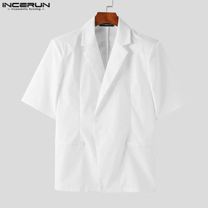 INCERUN Tops 2024 Koreanische Styke Hübscher Herren Solide Seite Schnalle Design Blazer Casual Einfache Männliche Kurzarm Anzug Mäntel S-5XL