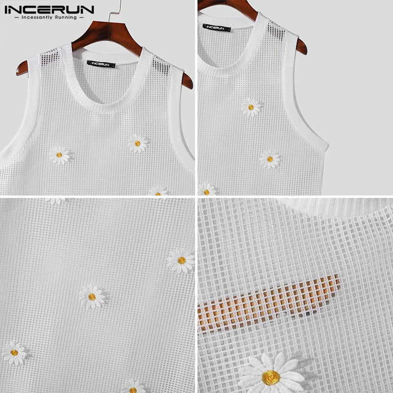 Handsome Well Fitting Tops INCERUN New Men's O-neck Mesh Hollowed Out Vests Summer Leisure Streetwear Sleeveless Tank Tops S-5XL