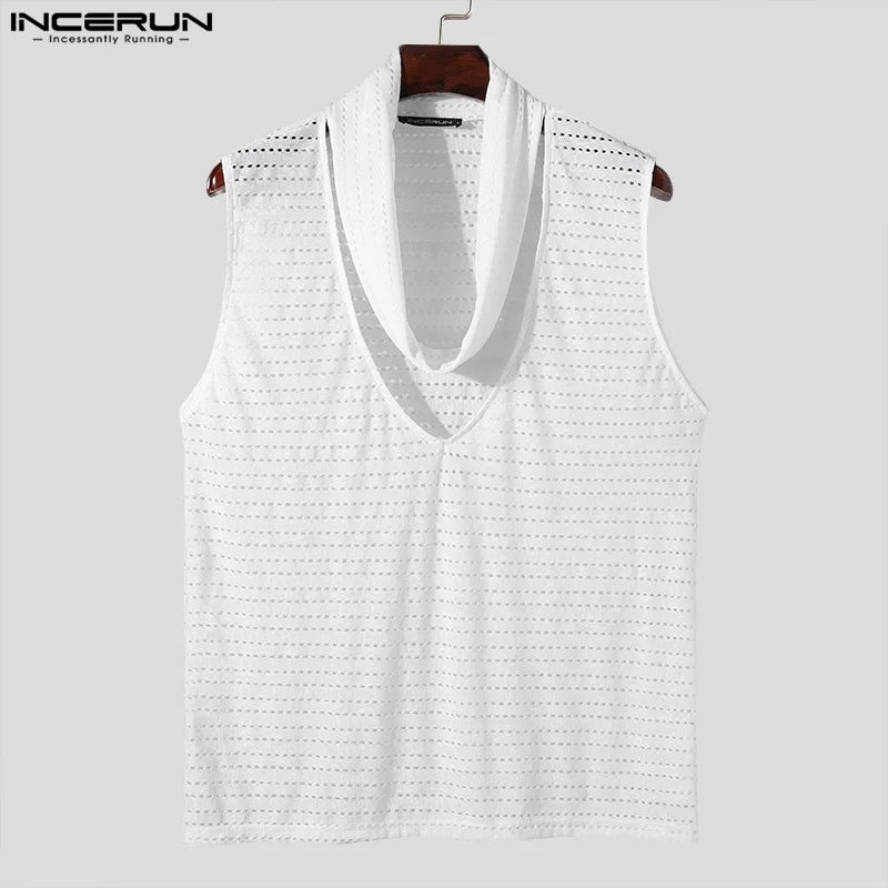 Fashion Well Fitting Tops INCERUN Men's Sexy Double Neckline Hollow Design Vests Summer Clubwear Male Sleeveless Tank Tops S-5XL