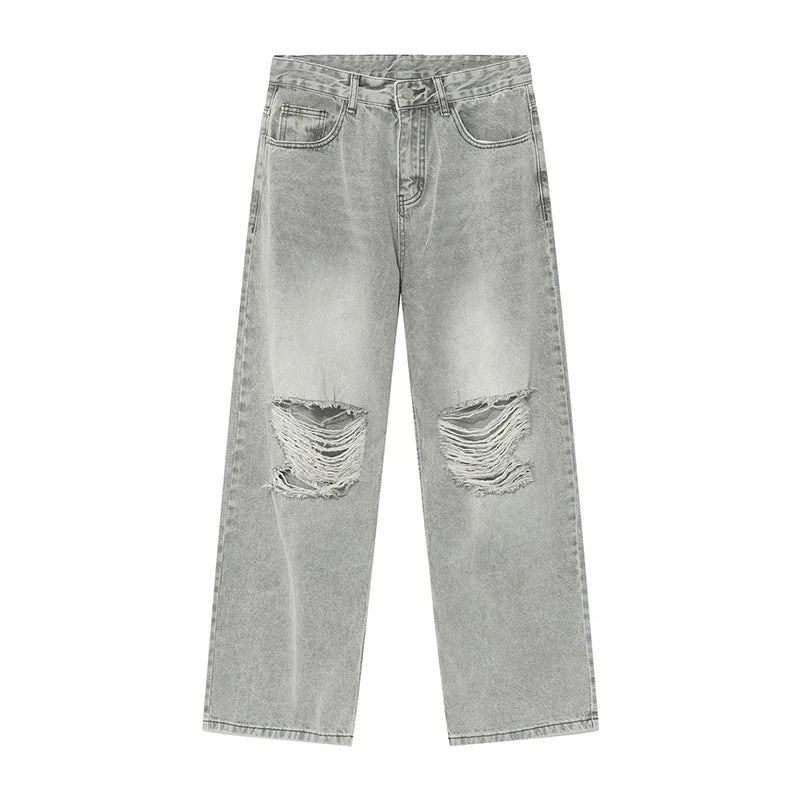 HOUZHOU Zerrissene Jeans Männer High Street Männlichen Hip Hop Distressed Denim Breite Bein Hosen Casual Hosen Vintage