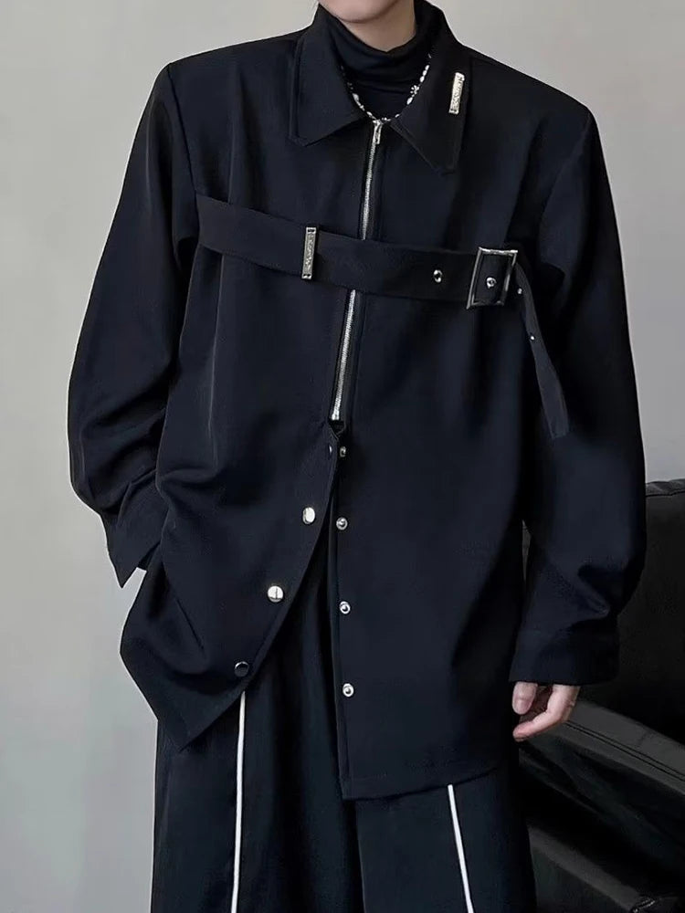 HOUZHOU Techwear Chemises Hommes Darkwear Hip Hop Blouses Punk Noir Manches Longues Boutonné Homme Fermeture Éclair Harajuku Japonais Streetwear