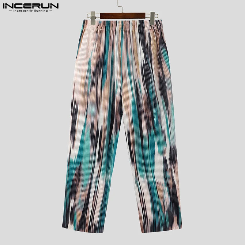 INCERUN 2023 Korean Style Men's Trousers Fashion Sagging Pit Stripe Texture Gradual Pantalons Casual Streetwear Long Pants S-5XL