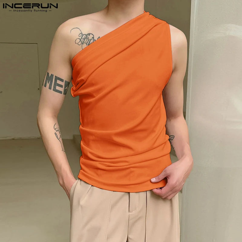 INCERUN Tops 2024 Koreanische Stil Mode Männer Dekonstruktion Design Westen Sommer Casual Streetwear Solide Ärmellose Tank Tops S-5XL