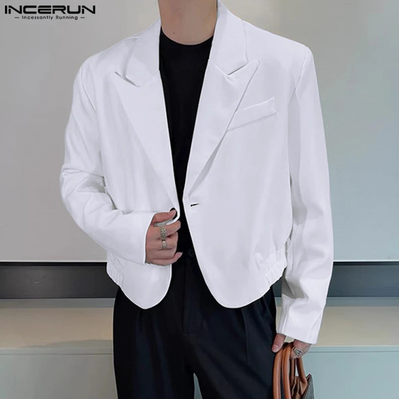 2023 Men Blazer Solid Color Lapel Long Sleeve One Button Korean Casual Suits Streetwear Fashion Male Thin Coats S-5XL INCERUN