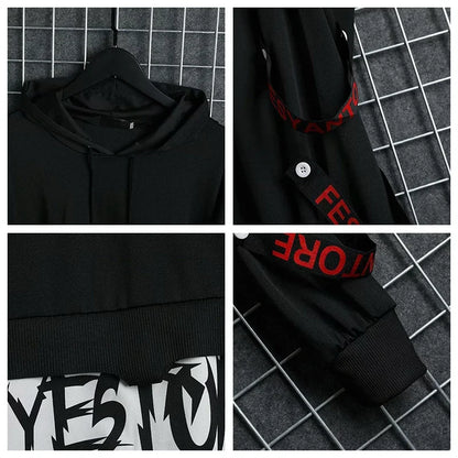 HOUZHOU Men's Hoodie Sweatshirt Casual Black Hoodies Tops Techwear Hip Hop Harajuku Patchwork Japanese Streetwear Summer Tops