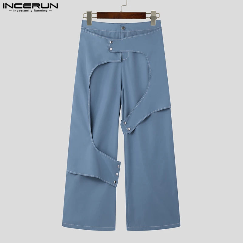 INCERUN 2024 American Style Mens Trousers Deconstructive Design Pants Casual Streetwear All-match Solid Wide Leg Pantalons S-5XL