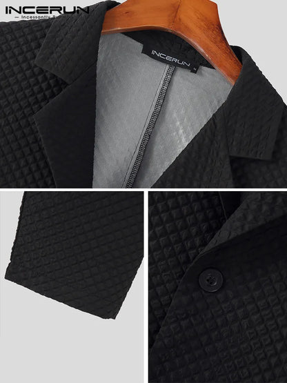 Blazers courts texturés pour hommes INCERUN élégants et bien ajustés pour hommes, amples et confortables, costumes à revers solides, vente chaude, S-5XL