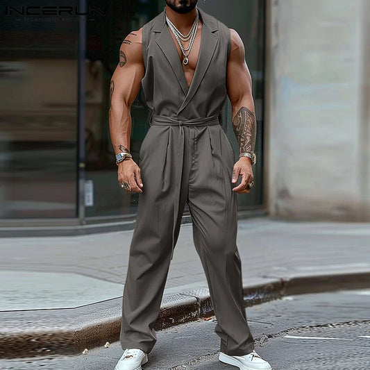 INCERUN 2024 Amerikanischen Stil Stilvolle Overalls Neue Herren Einfache Solide Komfortable Strampler Streetwear Männlichen Heißer Verkauf Bodys S-5XL