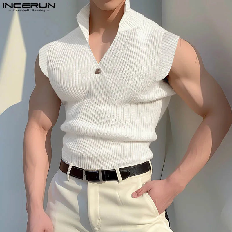 Handsome Well Fitting Tops INCERUN 2024 Mens Summer Hot Selling Knitted Stand Neck Vests Casual Streetwear Solid Tank Tops S-5XL