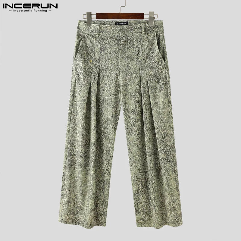 INCERUN 2024 American Style Fashion New Men's Trousers Straight Leg Printing Pattern Long Pants Casual Hot Sale Pantalons S-5XL