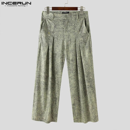 INCERUN 2024 Amerikanischen Stil Mode Neue Herren Hosen Gerade Bein Druck Muster Lange Hosen Casual Heißer Verkauf Pantalons S-5XL