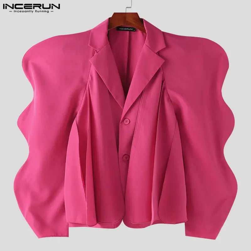 INCERUN Tops 2023 American Style Fashion Men's Collarless Design Flounce Blazer Casual Irregular Long Sleeved Suit Jackets S-5XL