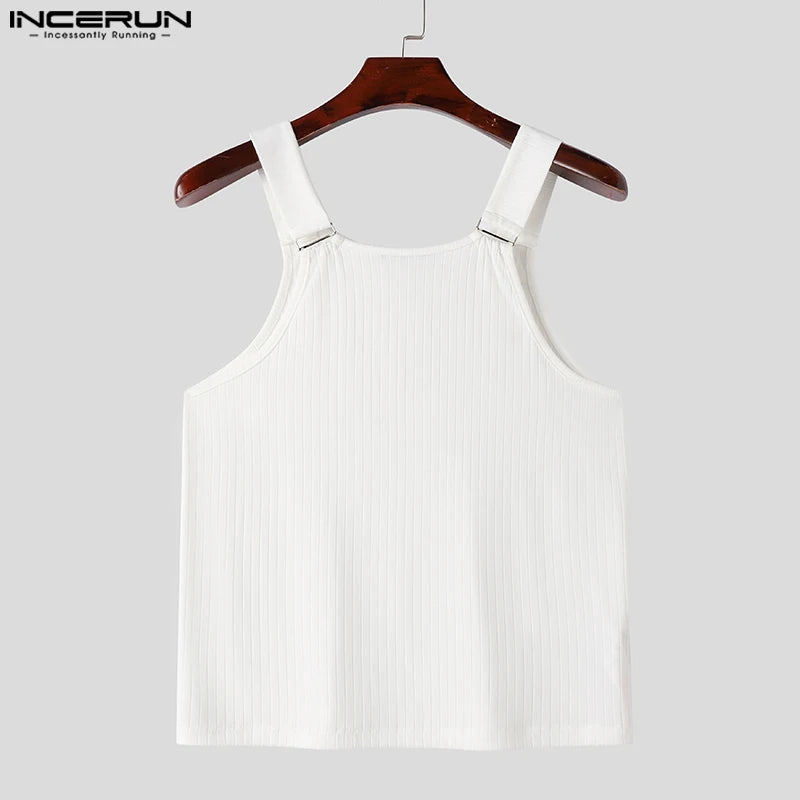 INCERUN Tops 2024 Korean Style Men Knitted Pit Strap Vests Summer Casual Streetwear Male Solid Simple Sleeveless Tank Tops S-5XL