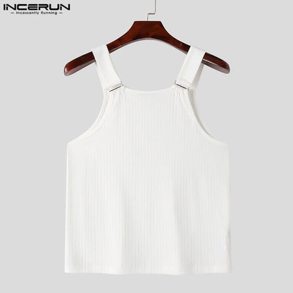 INCERUN Tops 2024 Koreanische Stil Männer Gestrickte Pit Strap Westen Sommer Casual Streetwear Männlichen Solide Einfache Ärmellose Tank Tops S-5XL