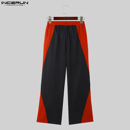 INCERUN 2024 Korean Style New Men Trousers Patchwork Cross Design Long Pants Casual Streetwear Contrasting Color Pantalons S-5XL