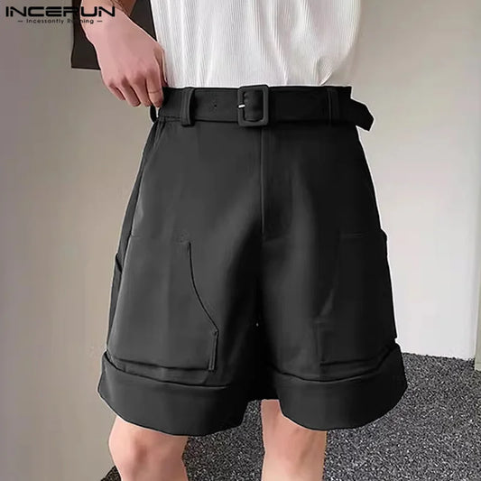 INCERUN 2024 Korean Style Shorts New Men's Pocket Design Solid High Waisted Shorts Casual Streetwear Male Hot Sale Shorts S-5XL