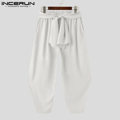 INCERUN 2024 Hosen im amerikanischen Stil Mode für Männer Solid Strap Design Lange Hosen Casual Streetwear Männliche Pantalons mit weitem Bein S-5XL