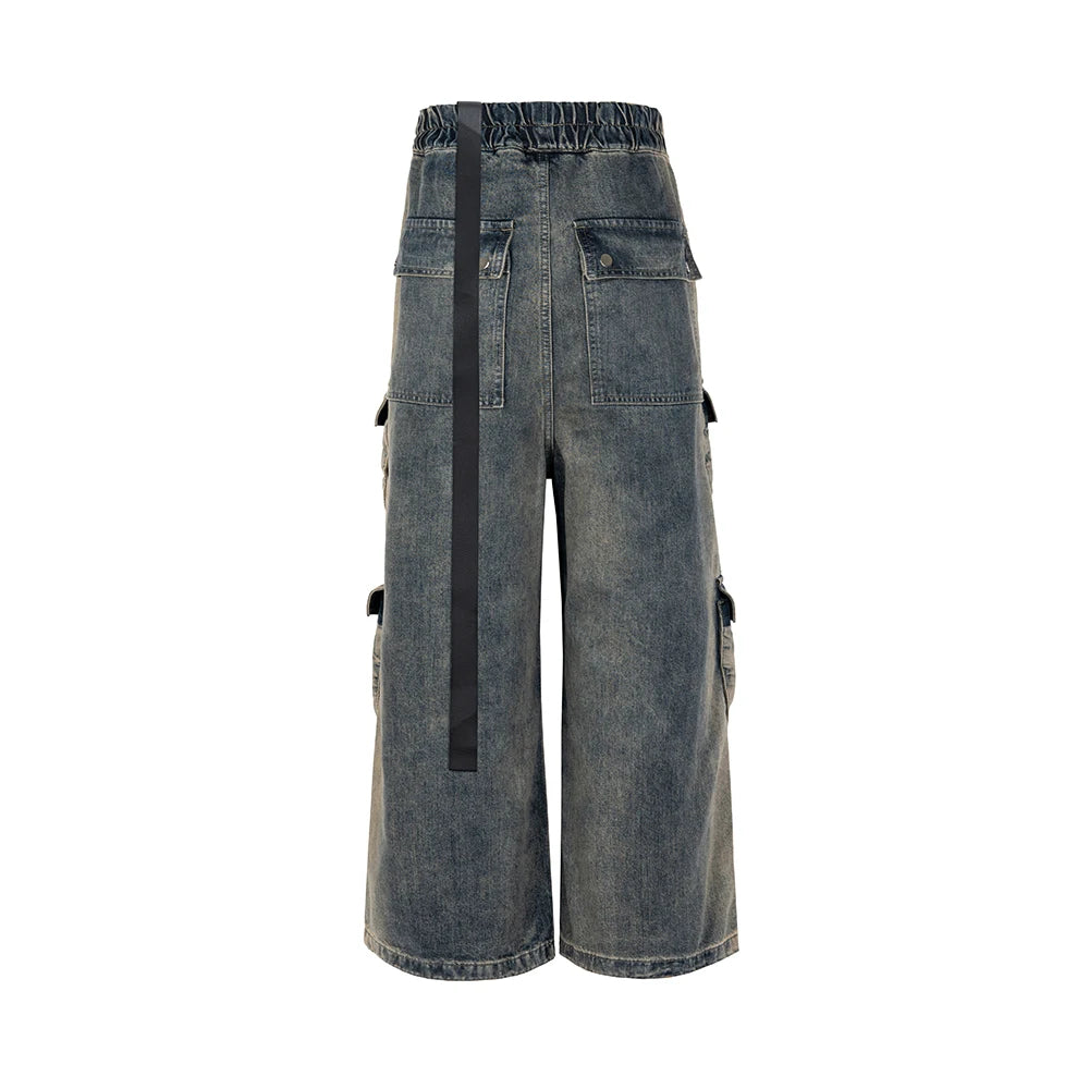 Jean à cordon de serrage multi-poches style RO pour homme, pantalon en denim ample et surdimensionné style Harajuku, streetwear, Y2K