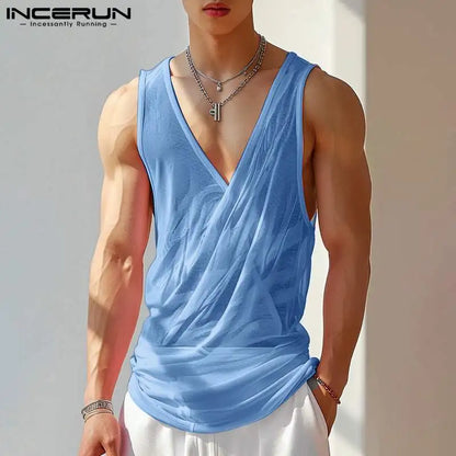 INCERUN Tops 2024 American Style Fashion Men's Personality Deconstruction Vests Casual Clubwear Hot Selling Thin Tank Tops S-5XL