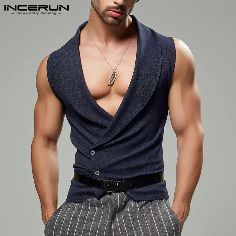 INCERUN Tops 2024 Style américain élégant nouveaux hommes solides gilets décontractés mode streetwear personnalité gilets sans manches S-5XL