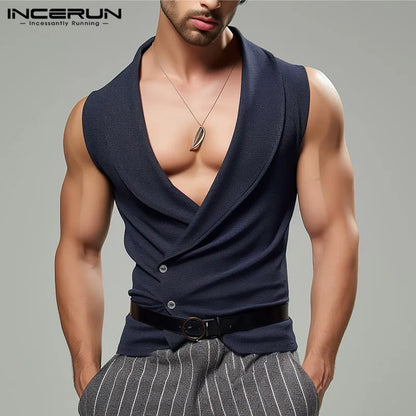 INCERUN Tops 2024 Style américain élégant nouveaux hommes solides gilets décontractés mode streetwear personnalité gilets sans manches S-5XL