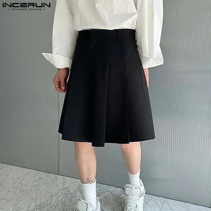 2024 Men Casual Shorts Solid Color Pleated Loose Summer Wide Leg Shorts Men Streetwear Fashion Leisure Men Bottoms S-5XL INCERUN