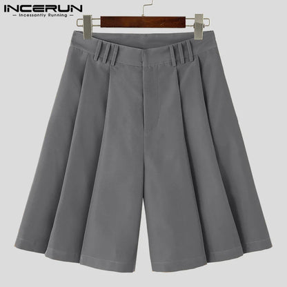 2023 Men Shorts Pleated Solid Color Loose Summer Casual Men Bottoms Korean Style Streetwear Leisure Male Shorts S-5XL INCERUN