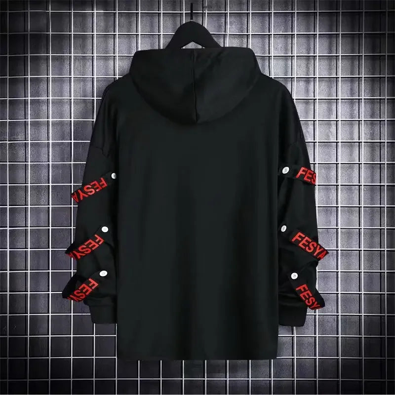 HOUZHOU Men's Hoodie Sweatshirt Casual Black Hoodies Tops Techwear Hip Hop Harajuku Patchwork Japanese Streetwear Summer Tops