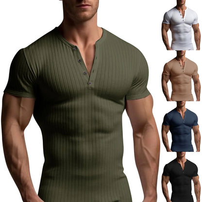 Herren T-Shirt Sommer Laufsport Fitness Kleidung Muscle Slim Fit Kurzarm T-Shirt V-Ausschnitt Casual Tops männliches T-Shirt