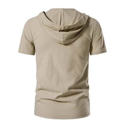 New Men's V-neck shirt Summer Men's Short-Sleeved T-shirt Cotton and Linen Led Casual Men's T-shirt Shirt Male Breathable Shirt