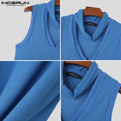 Mode gut sitzende Tops INCERUN 2024 Neue Männer gestreifte Doppelhals-Design Westen Sommer Freizeit V-Ausschnitt ärmellose Tank Tops S-5XL