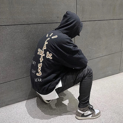 Sweat à capuche rétro streetwear cactus jack avec lettres les plus hautes en mousse noire pour hommes et femmes, style hip-hop, surdimensionné, décontracté