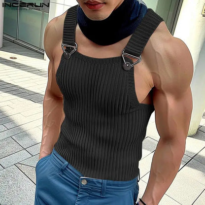 INCERUN Tops 2024 Koreanische Stil Neue Männer Gestrickte Pit Strap Westen Sommer Casual Streetwear Persönlichkeit Ärmellose Tank Tops S-5XL