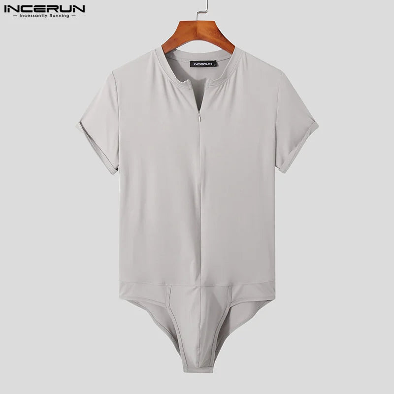 Combinaison élégante à manches courtes pour hommes, survêtement décontracté, solide, à la mode, sexy, slim, combinaison S-5XL INCERUN 2023