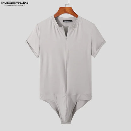 Combinaison élégante à manches courtes pour hommes, survêtement décontracté, solide, à la mode, sexy, slim, combinaison S-5XL INCERUN 2023