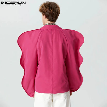 INCERUN Tops 2023 American Style Fashion Men's Collarless Design Flounce Blazer Casual Irregular Long Sleeved Suit Jackets S-5XL