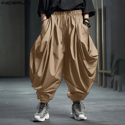 INCERUN 2024 Korean Style New Men's Trousers Loose Solid Wide Leg Design Long Pants Casual Streetwear Male Solid Pantalons S-5XL