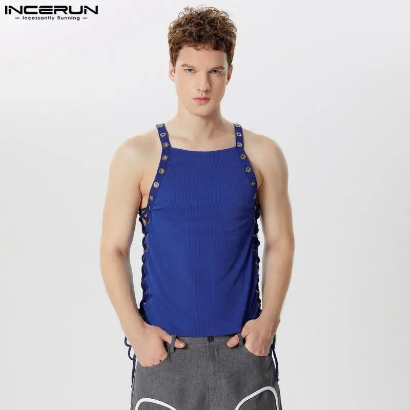 INCERUN Tops 2024 American Style Men Hollow Strap Corn Design Vests Summer Sexy Male Hot Sale Knitted Sleeveless Tank Tops S-5XL