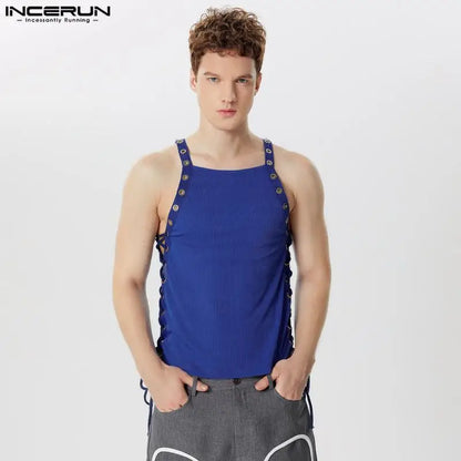 INCERUN Tops 2024 American Style Men Hollow Strap Corn Design Vests Summer Sexy Male Hot Sale Knitted Sleeveless Tank Tops S-5XL