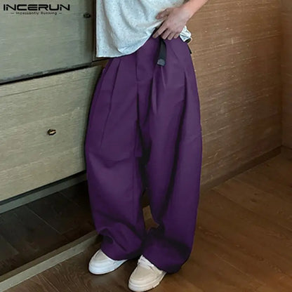 INCERUN 2024 Pantalons de Style Coréen Mode Nouveaux Hommes Déconstruction Conception Lâche Pantalon Long Décontracté Streetwear Solide Pantalons S-5XL