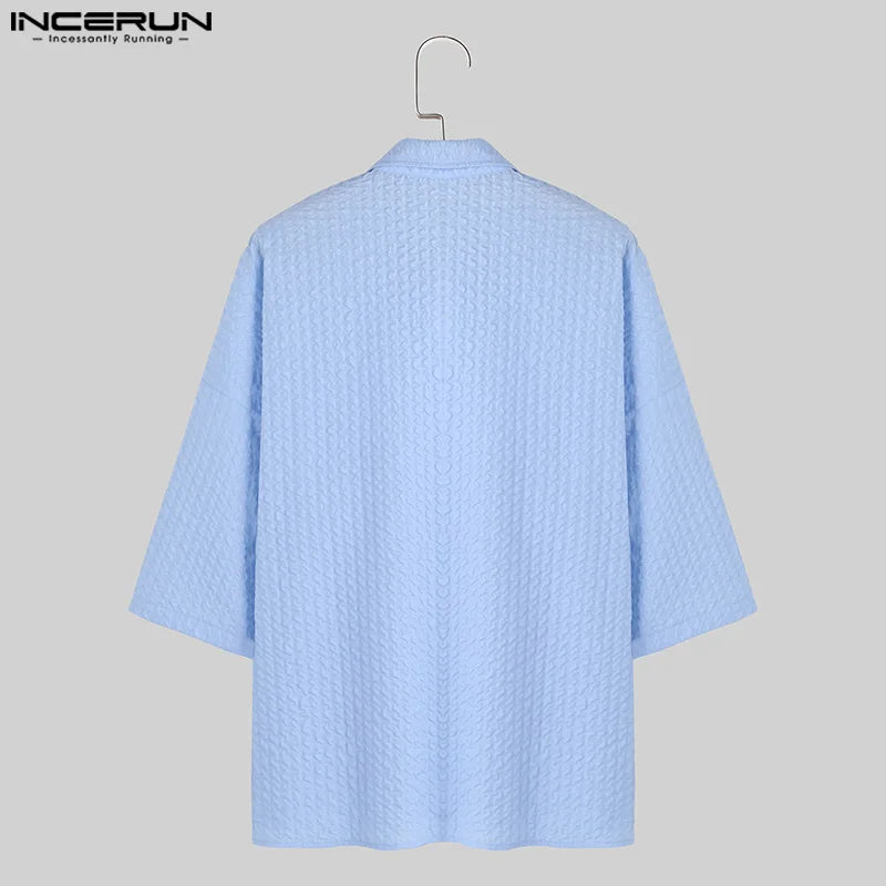 INCERUN Tops 2024 Korean Style Handsome New Men's Loose Pleated Design Shirts Casual Streetwear Male Short Sleeved Blouse S-5XL