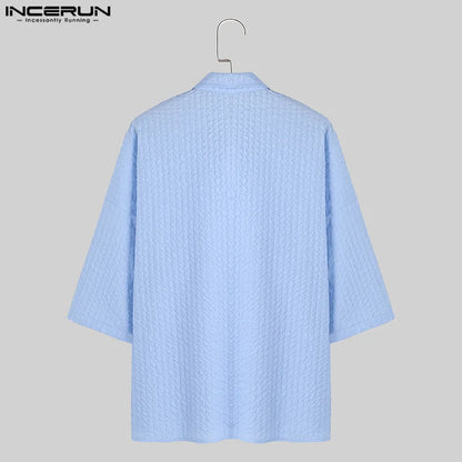 INCERUN Tops 2024 Korean Style Handsome New Men's Loose Pleated Design Shirts Casual Streetwear Male Short Sleeved Blouse S-5XL